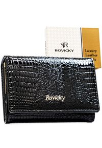 ROVICKY - Średni, czarny portfel damski ze skóry naturalnej zamykany zatrzaskiem RH-30-1-RS Rovicky. Kolor: czarny. Materiał: skóra #1