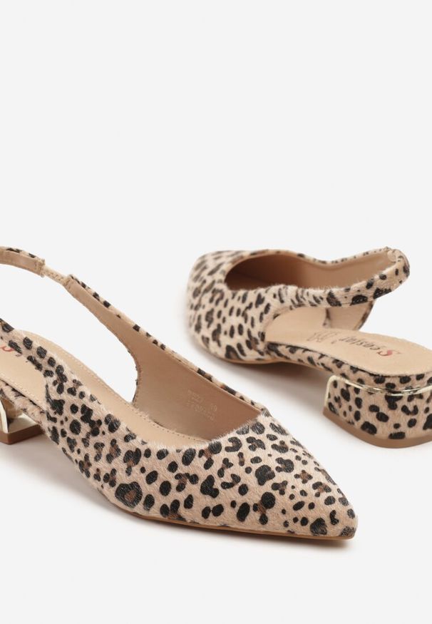 Renee - Panterkowe Sandały Typu Slingback ze Skórzaną Wkładką i Metaliczną Wstawką Wevessa. Okazja: na co dzień. Zapięcie: sprzączka. Materiał: skóra. Styl: casual, elegancki