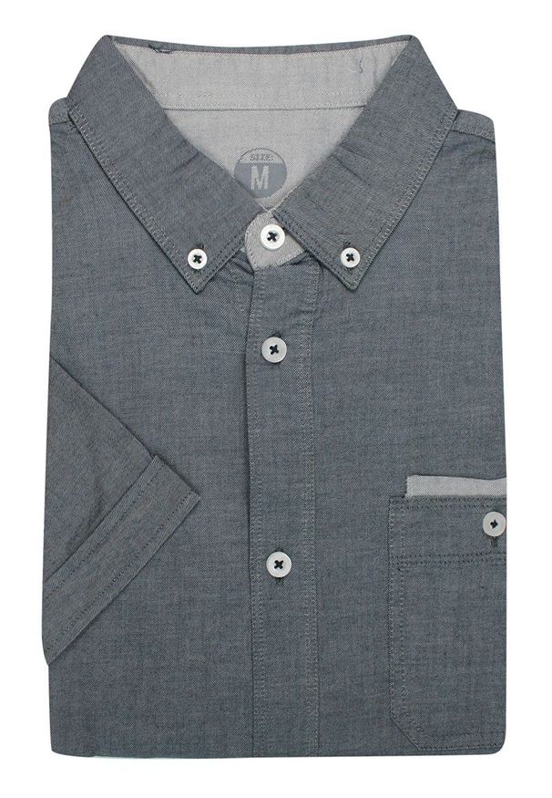 Pako Jeans - Koszula Męska Bawełniana, Szara, Casualowa, Krótki Rękaw, z Kieszonką -PAKO JEANS. Okazja: na co dzień. Kolor: szary. Materiał: bawełna. Długość rękawa: krótki rękaw. Długość: krótkie. Styl: casual