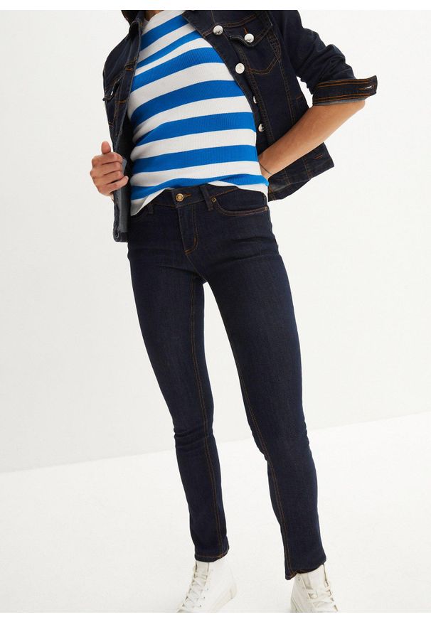 bonprix - Dżinsy ze stretchem skinny, mid waist. Kolor: niebieski