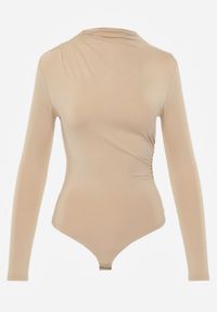 Renee - Ciemnobeżowe Body z Ozdobnym Marszczeniem Farbina. Kolor: beżowy. Długość rękawa: długi rękaw. Długość: długie. Wzór: aplikacja. Styl: klasyczny #3