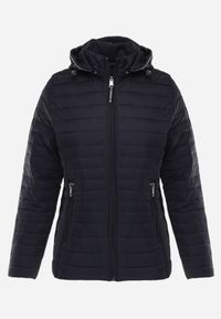 Born2be - Granatowa Pikowana Kurtka Przejściowa z Kapturem z Lamówką i Ściągaczami Zidara. Okazja: na spacer. Typ kołnierza: kaptur. Kolor: niebieski. Materiał: poliester, jeans, dresówka #5