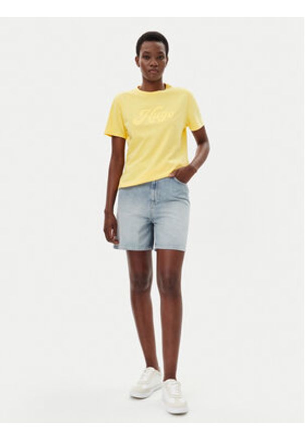 Hugo - HUGO T-Shirt Damacia_4 50539101 Żółty Regular Fit. Kolor: żółty. Materiał: bawełna
