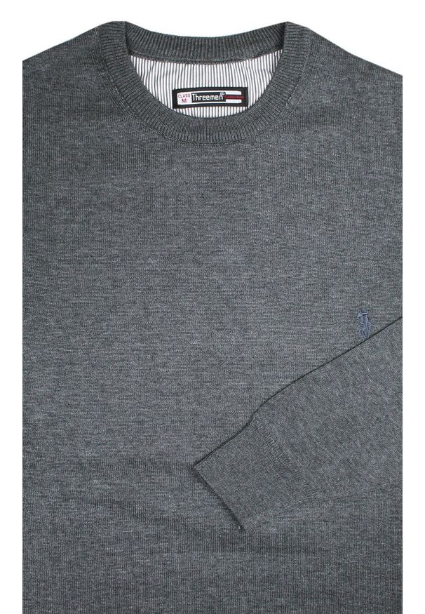 Threemen - Bawełniany Sweter z Okrągłym Dekoltem - Szary. Okazja: na co dzień. Typ kołnierza: polo. Kolor: szary. Materiał: bawełna, akryl. Styl: elegancki, casual