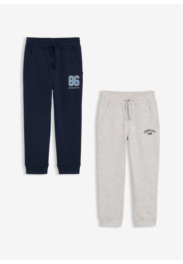 bonprix - Spodnie dresowe z miękkiej mieszanki bawełny (2 szt.). Kolor: niebieski. Materiał: bawełna, dresówka