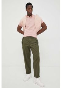 Sisley spodnie męskie kolor zielony dopasowane. Kolor: zielony. Materiał: tkanina #4