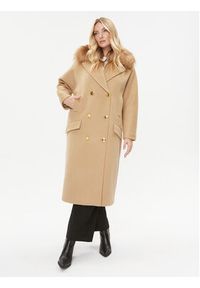 Elisabetta Franchi Płaszcz wełniany CP-44D-36E2-V1000 Brązowy Regular Fit. Kolor: brązowy. Materiał: wełna #6