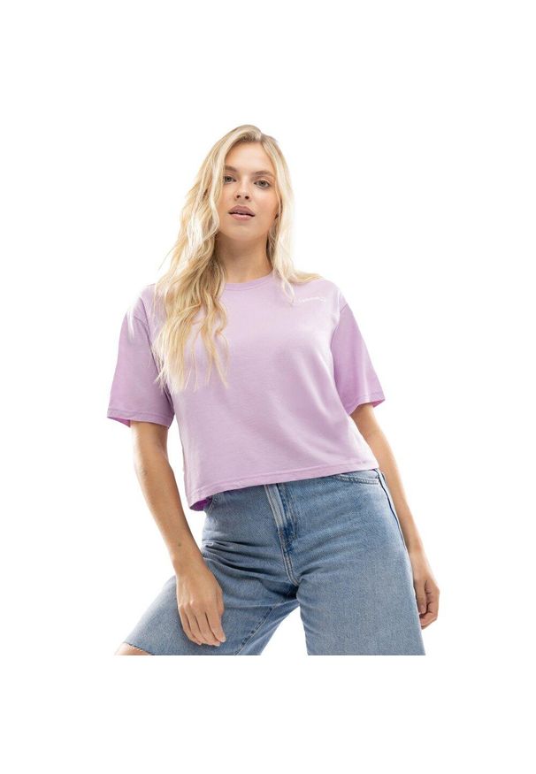 SIROKO - Damski luźny crop top Lifestyle Siroko IBZ Eivissa Lilac. Kolor: fioletowy. Materiał: tkanina, bawełna. Długość rękawa: krótki rękaw. Długość: krótkie
