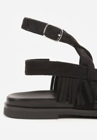 Born2be - Czarne Sandały w Stylu Rzymianek z Frędzlami Lysoph. Okazja: na co dzień. Zapięcie: sprzączka. Kolor: czarny. Materiał: jeans. Styl: casual, elegancki, boho #9