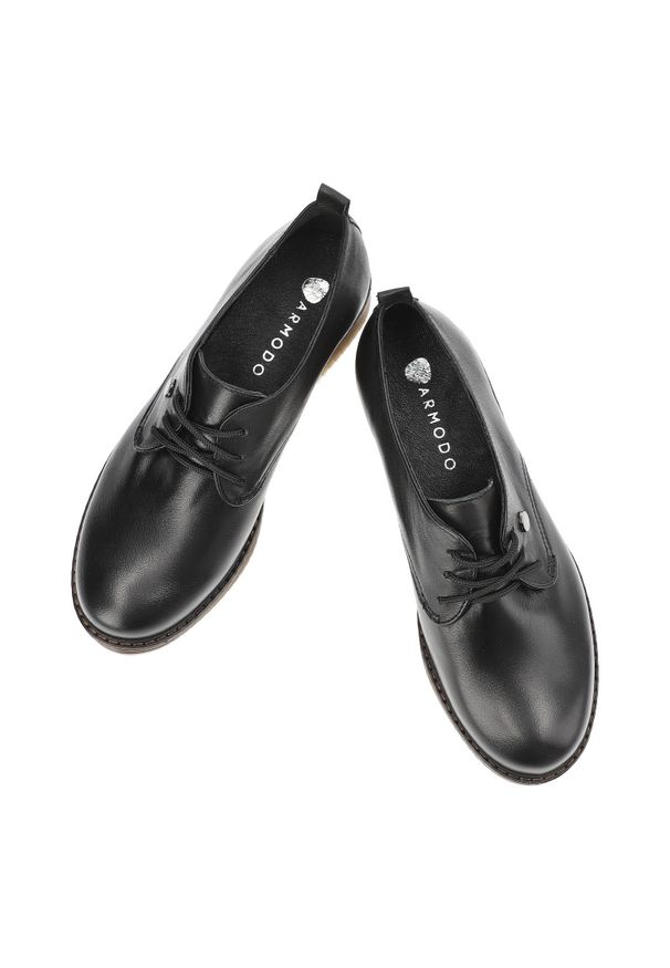 Czarne Półbuty Armodo Skórzane Obuwie Damskie. Okazja: na spacer, na co dzień. Kolor: czarny. Materiał: skóra. Szerokość cholewki: normalna. Wzór: gładki. Styl: casual, klasyczny