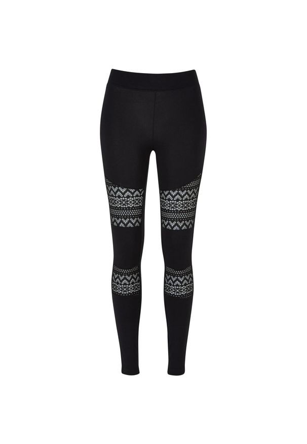 Urban Classics - Legginsy Damskie Z Szydełkową Koronkową Wstawką. Kolor: czarny. Materiał: koronka. Sport: turystyka piesza