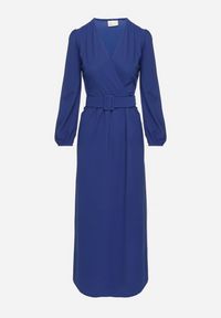 Born2be - Niebieska Rozkloszowana Sukienka Ozdobiona Paskiem w Talii Felirith. Okazja: na co dzień, na imprezę. Typ kołnierza: dekolt w kształcie V. Kolor: niebieski. Wzór: aplikacja. Typ sukienki: rozkloszowane. Styl: casual, elegancki #7