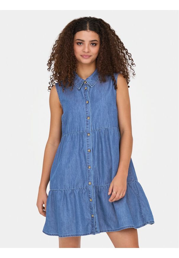 only - ONLY Sukienka jeansowa Bea 15344263 Niebieski Regular Fit. Kolor: niebieski. Materiał: bawełna