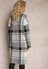 Renee - Szara Dzianinowa Sukienka Midi Ozdobiona Wzorem w Kratę Bimara. Okazja: na co dzień. Kolor: szary. Materiał: dzianina. Wzór: aplikacja. Typ sukienki: proste. Styl: klasyczny, casual, wizytowy. Długość: midi #4