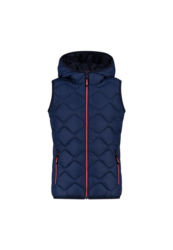 Bezrękawnik z kapturem dla dziewczynki CMP. Typ kołnierza: kaptur. Kolor: niebieski. Materiał: puch. Długość rękawa: bez rękawów