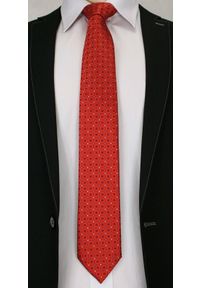 Jaskrawy, Męski Krawat w Oryginalny Wzór- Chattier - 6,7 cm - Pomarańczowy. Kolor: pomarańczowy. Materiał: tkanina. Wzór: geometria. Styl: elegancki, wizytowy #2