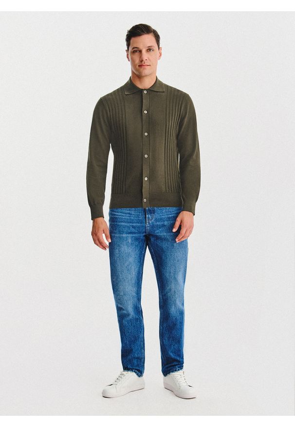 Pako Lorente - PAKO LORENTE - Bawełniany kardigan w kolorze zielonym. Okazja: na co dzień. Typ kołnierza: polo. Kolor: niebieski, zielony. Materiał: bawełna. Sezon: jesień. Styl: casual