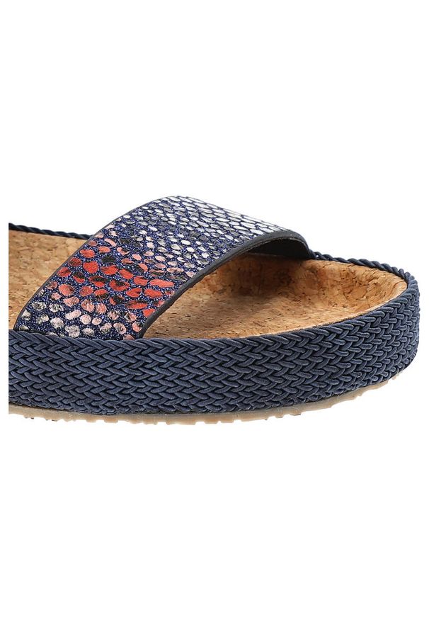 Big-Star - Granatowe Klapki Big Star Modne Buty Na Lato. Okazja: na randkę, na co dzień. Kolor: niebieski. Materiał: skóra ekologiczna, skóra. Wzór: kolorowy. Sezon: lato. Styl: casual, wakacyjny, elegancki