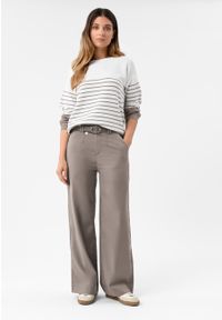 Volcano - Materiałowe spodnie z szeroką nogawką R-HUS. Okazja: do pracy. Kolor: beżowy. Materiał: materiał. Wzór: gładki. Styl: elegancki #1