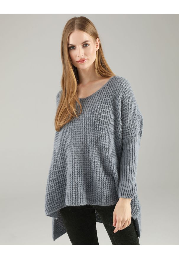 Unisono - SWETER Z DODATKIEM WEŁNY I MOHERU 220-6208 GRIGIO. Materiał: wełna, moher