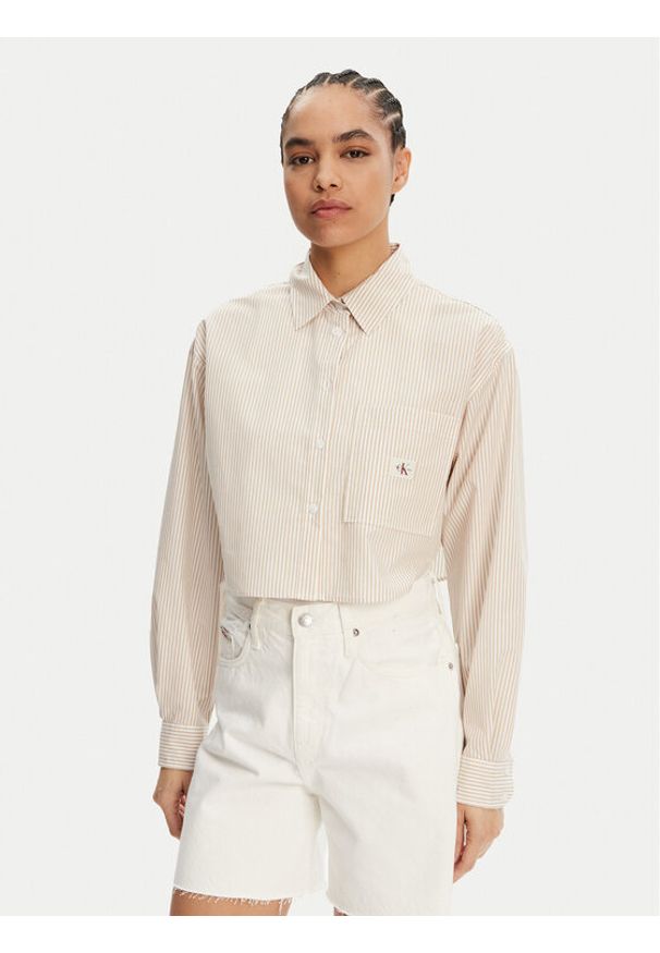 Calvin Klein Jeans Koszula J20J225078 Beżowy Regular Fit. Kolor: beżowy. Materiał: bawełna