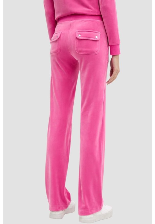 Juicy Couture - JUICY COUTURE Różowe damskie spodnie welurowe Del Ray Pocket Pant, Rozmiar M. Kolor: różowy. Materiał: welur