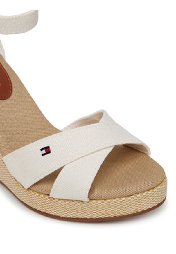 TOMMY HILFIGER - Tommy Hilfiger Sandały Flag High Wedge Espad Crisscross FW0FW08661 Écru. Materiał: materiał