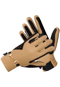 EQUESTRIAN QUEEN - Rękawiczki jeździeckie damskie EQ.QUEEN Trangan. Kolor: czarny, wielokolorowy, żółty. Materiał: materiał, skóra, lycra. Wzór: aplikacja. Sport: jeździectwo #1