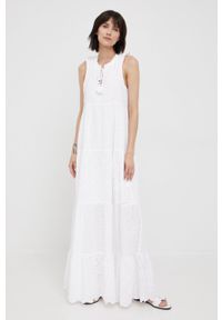 Pepe Jeans sukienka bawełniana NATHAN kolor biały maxi prosta. Okazja: na co dzień. Kolor: biały. Materiał: bawełna. Typ sukienki: proste. Styl: casual. Długość: maxi