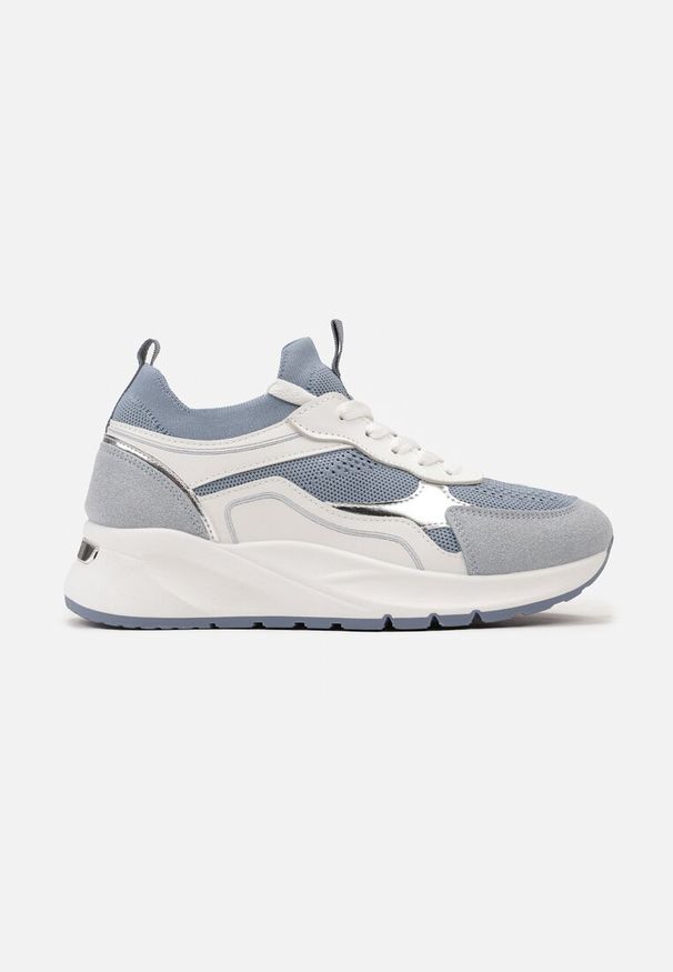 Renee - Niebieskie Sznurowane Sneakersy na Grubej Podeszwie z Błyszczącymi Wstawkami Nithirela. Okazja: na co dzień. Kolor: niebieski. Szerokość cholewki: normalna