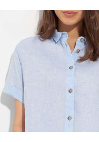 PESERICO - Błękitna lniana bluzka. Kolor: niebieski. Materiał: len