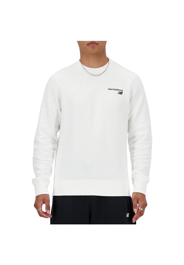 Bluza New Balance MT03911WT - biała. Kolor: biały. Materiał: materiał, bawełna, prążkowany. Styl: sportowy