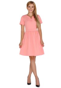 Merribel - Koralowa Rozkloszowana Sukienka z Nowoczesnymi Akcentami. Kolor: pomarańczowy. Materiał: poliester, elastan, wiskoza #1