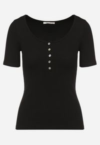 Born2be - Czarny Prążkowany T-shirt z Bawełny Ozdobiony Guzikami Tasavia. Okazja: na co dzień. Kolor: czarny. Materiał: bawełna, prążkowany. Wzór: aplikacja. Styl: klasyczny, elegancki, casual #7