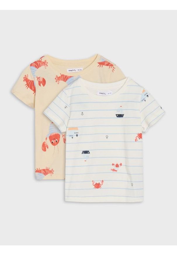 Sinsay - Koszulki z krótkim rękawem 2 pack - kremowy. Kolor: kremowy. Długość rękawa: krótki rękaw. Długość: krótkie