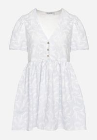 Born2be - Niebieska Rozkloszowana Sukienka z Guzikami i Bufiastymi Rękawami Ateluna. Okazja: na co dzień. Kolor: niebieski. Typ sukienki: rozkloszowane. Styl: casual, elegancki