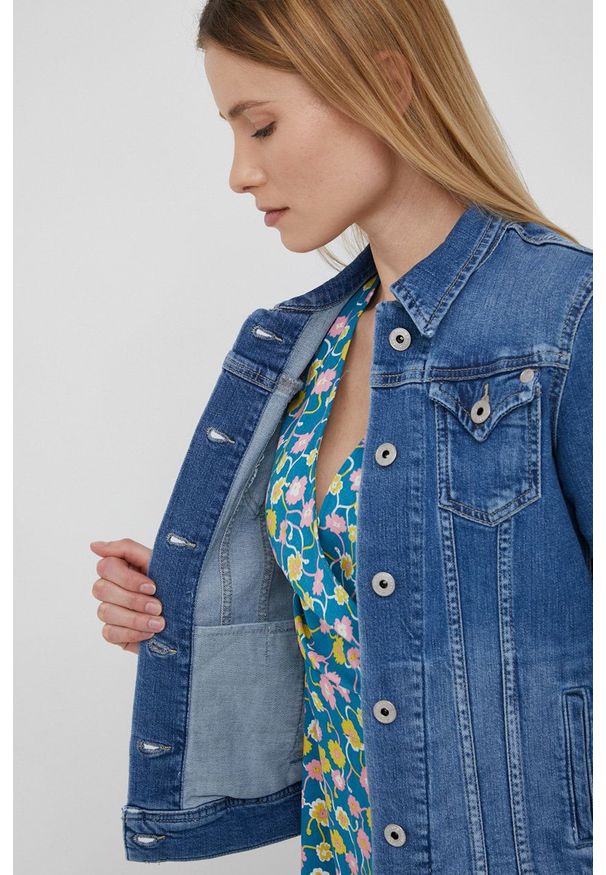 Pepe Jeans kurtka jeansowa THRIFT damska kolor granatowy przejściowa. Okazja: na co dzień. Kolor: niebieski. Styl: casual