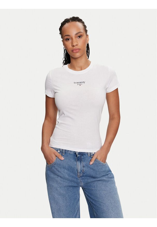 Tommy Jeans T-Shirt Essential DW0DW18397 Biały Slim Fit. Kolor: biały. Materiał: bawełna