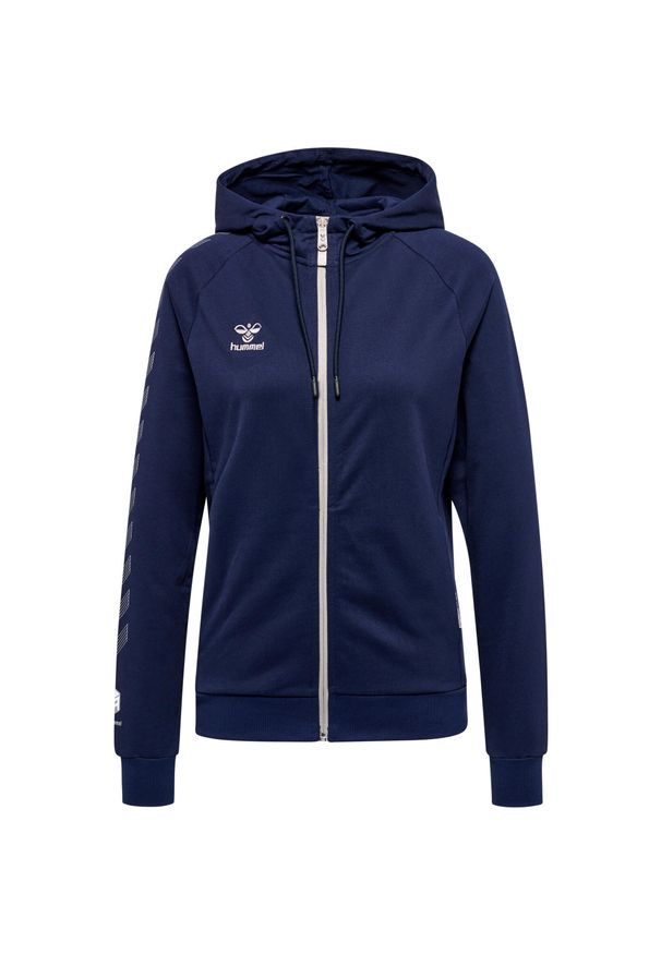 Damska bawełniana bluza z kapturem zapinana na zamek Hummel Move Grid. Typ kołnierza: kaptur. Kolor: niebieski. Materiał: bawełna. Wzór: nadruk, jodełka. Sport: fitness