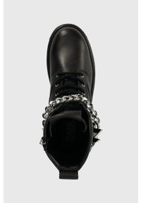 Karl Lagerfeld workery skórzane KOMBAT KC damskie kolor czarny na platformie KL45376. Nosek buta: okrągły. Zapięcie: sznurówki. Kolor: czarny. Materiał: skóra. Obcas: na platformie. Styl: klasyczny #2