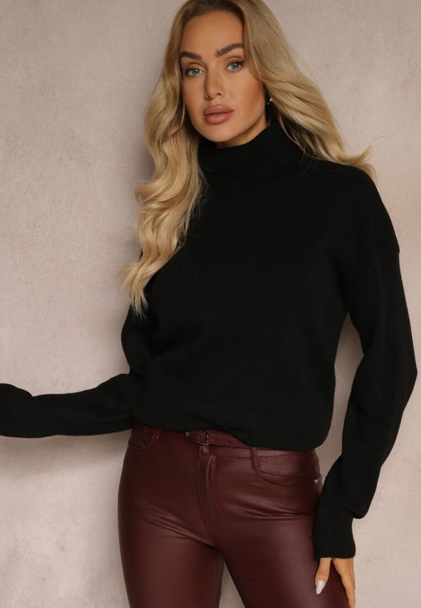 Renee - Czarny Golf Bez Zdobień Minimalistyczny Torlena. Okazja: na spotkanie biznesowe, do pracy. Typ kołnierza: golf. Kolor: czarny. Materiał: jeans, skóra. Długość rękawa: długi rękaw. Długość: długie. Wzór: aplikacja. Styl: biznesowy, klasyczny, elegancki