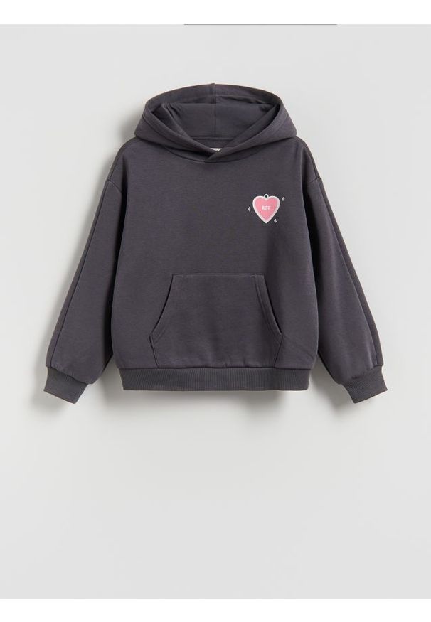 Reserved - Bluza z nadrukiem na plecach - ciemnoszary. Kolor: szary. Materiał: bawełna. Wzór: nadruk