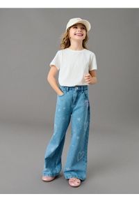 Sinsay - Jeansy wide leg z efektem sprania - niebieski. Kolor: niebieski #1