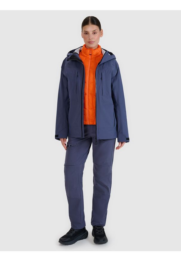 4f - 4F Kurtka trekkingowa membrana 20000 damska - szara XS. Kolor: szary. Materiał: dzianina, tkanina, materiał, hardshell, puch. Długość rękawa: raglanowy rękaw. Sport: wspinaczka, turystyka piesza