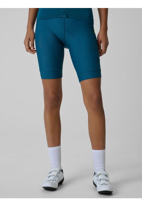 4f - 4F Spodenki kolarskie z piankowo-żelową wkładką damskie - turkusowe S. Kolor: turkusowy. Materiał: materiał. Długość: długie. Sport: kolarstwo