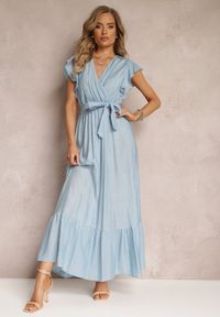 Renee - Niebieska Rozkloszowana Sukienka Maxi z Gumką w Talii Lavla. Kolor: niebieski. Materiał: materiał. Długość: maxi #1