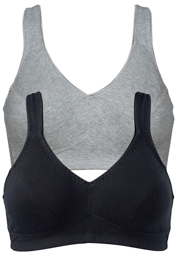 bonprix - Biustonosz bez fiszbinów z bawełną organiczną (2 szt.). Kolor: szary. Materiał: bawełna. Rodzaj stanika: wyściełane miseczki, różne sposoby noszenia
