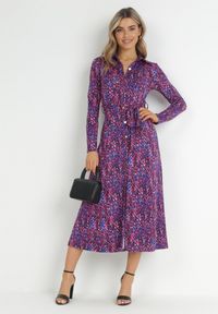 Born2be - Fioletowo-Niebieska Koszulowa Sukienka Maxi z Wiązanym Paskiem Marlana. Kolor: fioletowy. Materiał: materiał. Długość rękawa: długi rękaw. Typ sukienki: koszulowe. Długość: maxi #2