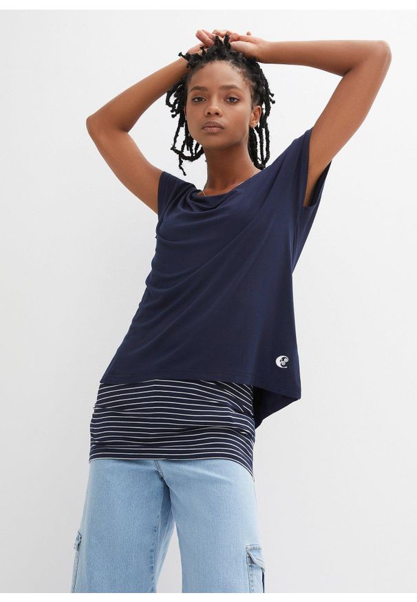 bonprix - Długi T-shirt z miękkiej mieszanki wiskozy. Kolor: niebieski. Materiał: wiskoza. Długość: długie