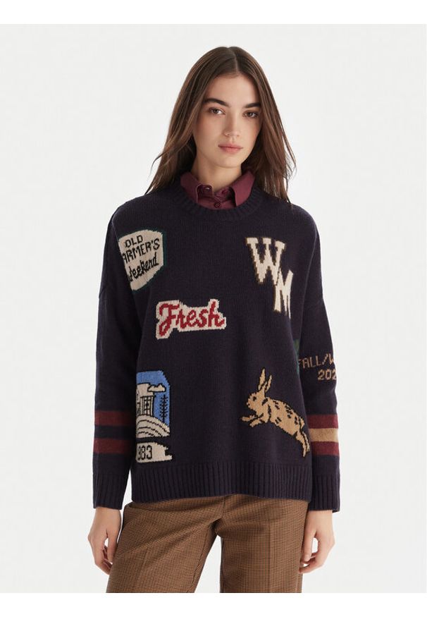 Weekend Max Mara Sweter Pavidi 2525366262 Granatowy Oversize. Kolor: niebieski. Materiał: wełna